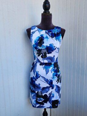 B.Darlin Blue White Sleeveless Zipper Floral Summer Dress Sz 3/4